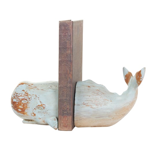 Coastal Gray Polystone Whale Bookend Set